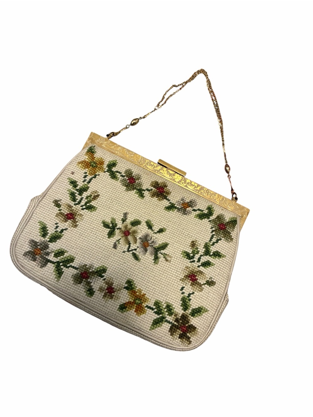 Vintage Floral Needlepoint Handbag